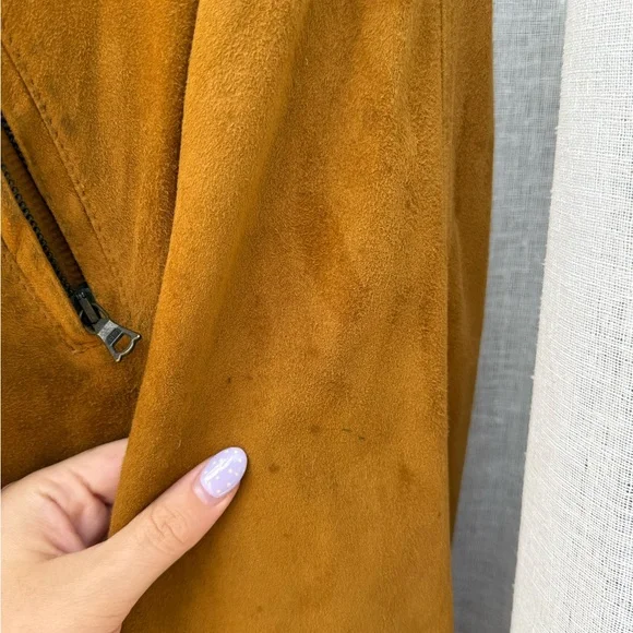 Vintage Italian brand mustard brown hooded zippedsoft suede leather jacket